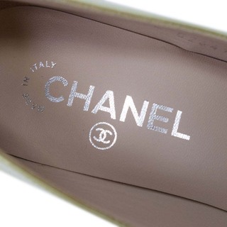 美品 シャネル CHANEL パンプス ココマーク エナメルレザーヒール シューズ 靴 レディース イタリア製 38 1/2C シャンパンゴールド