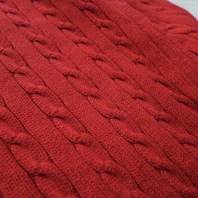 Ralph Lauren(ラルフローレン)のLAUREN RALPHLAUREN クルーネック ケーブルニット コットン 赤 レディースのトップス(ニット/セーター)の商品写真