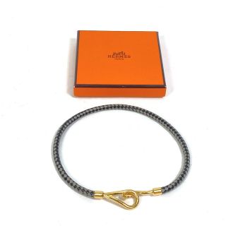 エルメス HERMES ジャンボブレスレット アクセサリー 小物 ブレスレット レザー ブラック/グレー