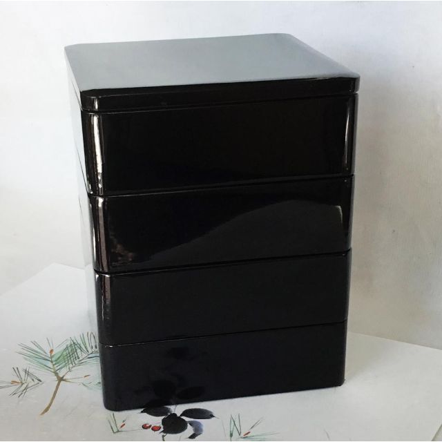 SIZE重箱 おせち ４段重 木製漆塗 黒5.5寸 内朱 17cm 漆器 アウトレット4