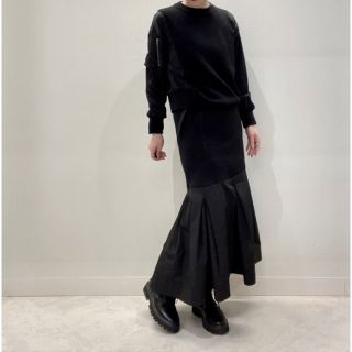 異素材MIXマーメイドスカート(Black) LUSUD(ロングスカート)