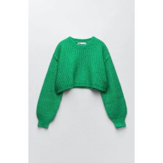 ザラ(ZARA)のZARA ザラ　ニット　グリーン　緑　クロップド　セーター(ニット/セーター)