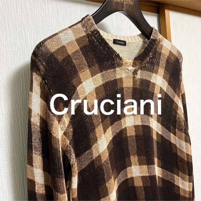 【極美品】Cruciani クルチアーニ　ブラウンチェック　プリント　ニット