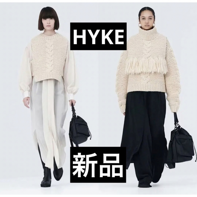 HYKE新品★ＣＡＢＬＥ―ＫＮＩＴハーフスリーブショートニットプルオーバー