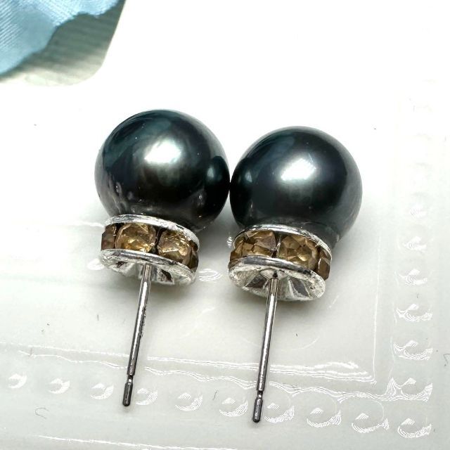 未使用品◆正規品 黒蝶タヒチ真珠 ピアス K14WG 8〜8.5㎜玉 匿名配送