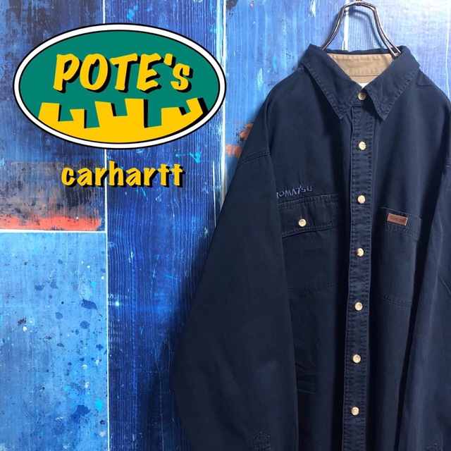 carhartt(カーハート)の【カーハート】コマツ企業刺繍ロゴ・レザーロゴ入りダブルポケットビッグワークシャツ メンズのトップス(シャツ)の商品写真