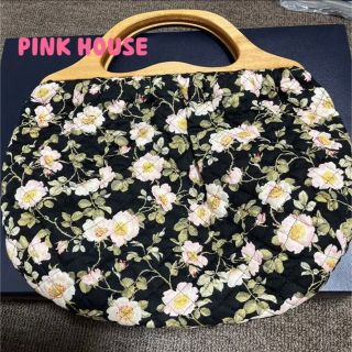 ピンクハウス(PINK HOUSE)の#831 ピンクハウス キルティング 木ウッド 花柄バッグ(ハンドバッグ)