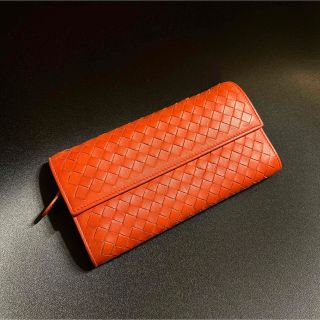 【週末特価！】BOTTEGA VENETA長財布ジップ レザーパイソン オレンジ