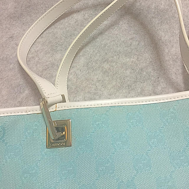 Gucci(グッチ)のGUCCI グッチ バッグ 美品 ライトブルー×ホワイト レディースのバッグ(トートバッグ)の商品写真