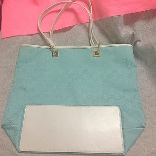 グッチ(Gucci)のGUCCI グッチ バッグ 美品 ライトブルー×ホワイト(トートバッグ)