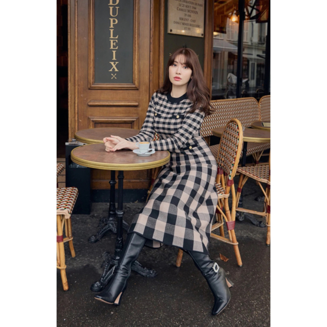 ハーリップトゥ　Plaid Jacquard Knit Dress