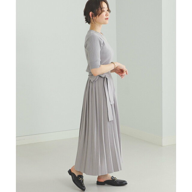 BEAMS(ビームス)の【LIGHT GREY】BEAMS HEART / ショートスリーブ リブニット セットアップ レディースのワンピース(ロングワンピース/マキシワンピース)の商品写真