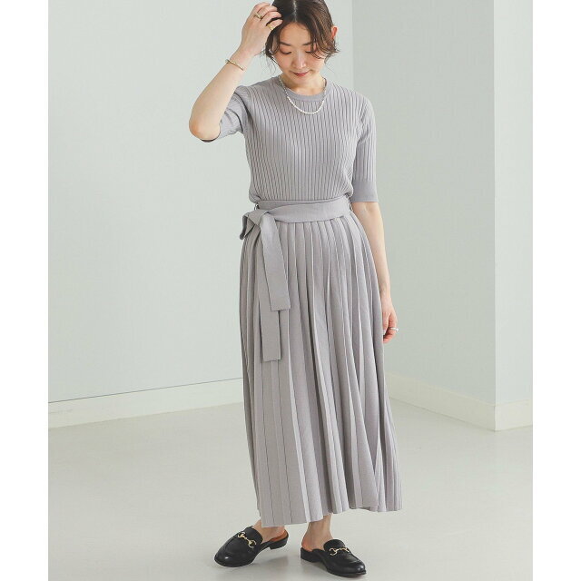 BEAMS(ビームス)の【LIGHT GREY】BEAMS HEART / ショートスリーブ リブニット セットアップ レディースのワンピース(ロングワンピース/マキシワンピース)の商品写真