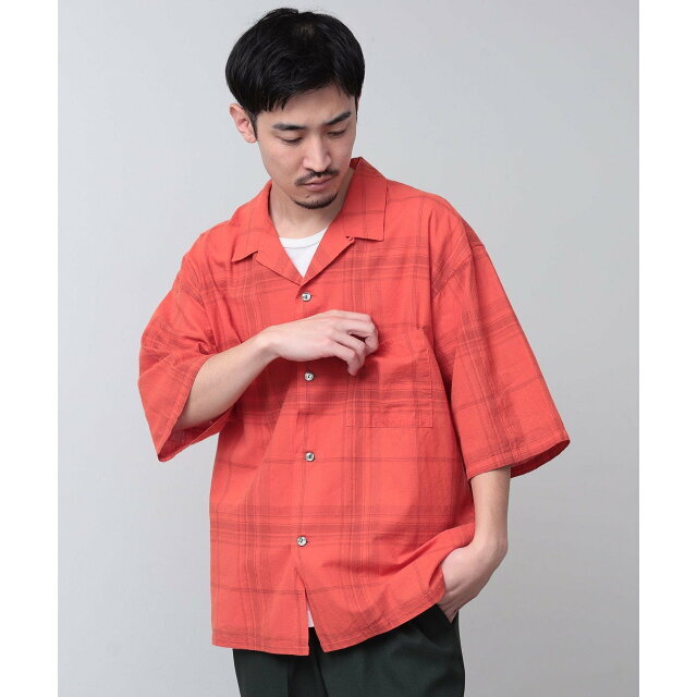 【RED】BEAMS / フェード チェック ルーズフィット オープンカラーシャツ
