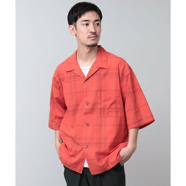 【RED】BEAMS / フェード チェック ルーズフィット オープンカラーシャツ