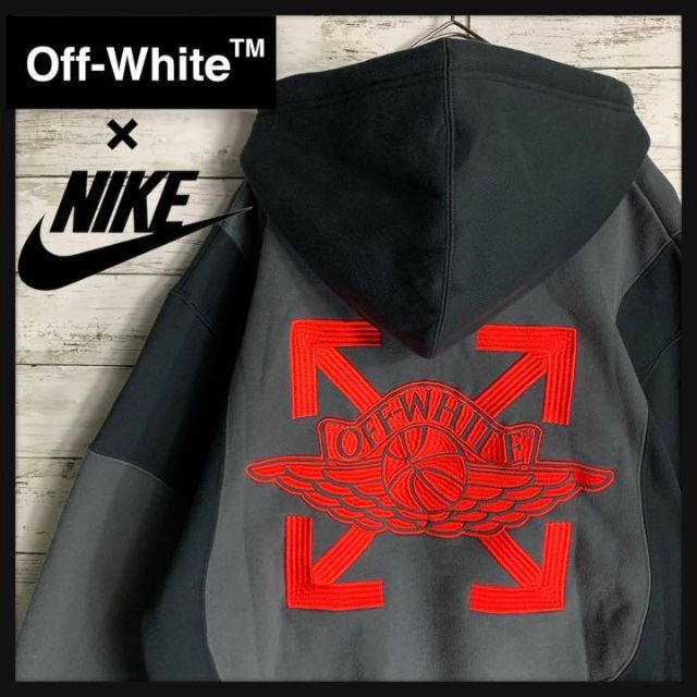 限定コラボ】OFF-White NIKE パーカー 両面刺繍 クロスアロー-