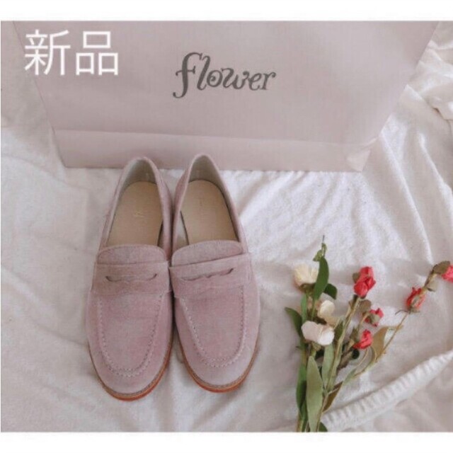 新品　flower　ピンク　コーデュロイ　ローファー　靴
