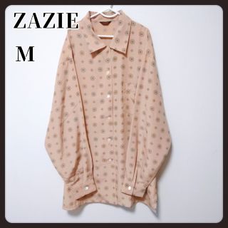 ザジ(ZAZIE)のザジ 長袖 シャツ ブラウス ポリシャツ M 小紋柄 総柄 ベージュ 日本製(シャツ/ブラウス(長袖/七分))