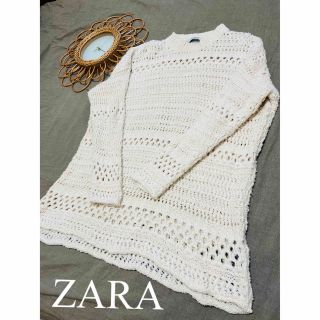 ザラ(ZARA)の美品　ZARA ザラ　ニット　トップス　ワンピース　鍵編みニット　人気　完売　白(ニット/セーター)