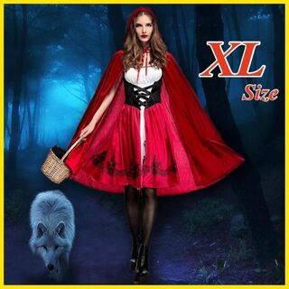 XL ハロウィン 赤ずきん レディース コスプレ 衣装 仮装 女装 フルセット(ひざ丈ワンピース)