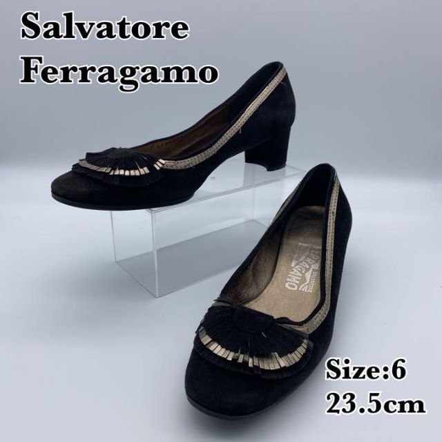 Salvatore Ferragamo(サルヴァトーレフェラガモ)の【匿名配送】サルヴァトーレフェラガモ パンプス スエード ブラック 23.5cm レディースの靴/シューズ(ハイヒール/パンプス)の商品写真