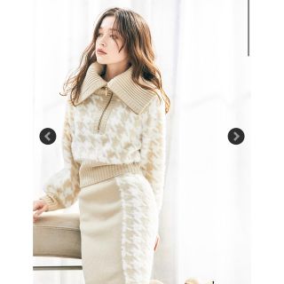 大阪値下げ Riu Houndstooth shaggy knit セットアップ tunic.store