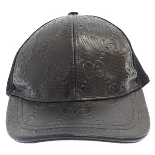 グッチ(Gucci)のGUCCI グッチ GG EMBOSS LEATHER MESH CAP 627156 GGエンボスロゴ総柄レザーメッシュトラッカーキャップ キャップ ブラック(キャップ)