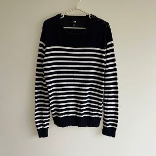 エイチアンドエム(H&M)のエイチアンドエム カットソー 長袖 ボーダー 肩ボタン S(カットソー(長袖/七分))