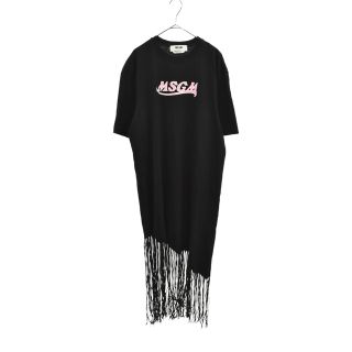 エムエスジイエム(MSGM)のMSGM エムエスジーエム ロゴプリント フリンジ ロングレイヤード半袖Tシャツ 3041MDA63 ブラック レディース(Tシャツ(半袖/袖なし))