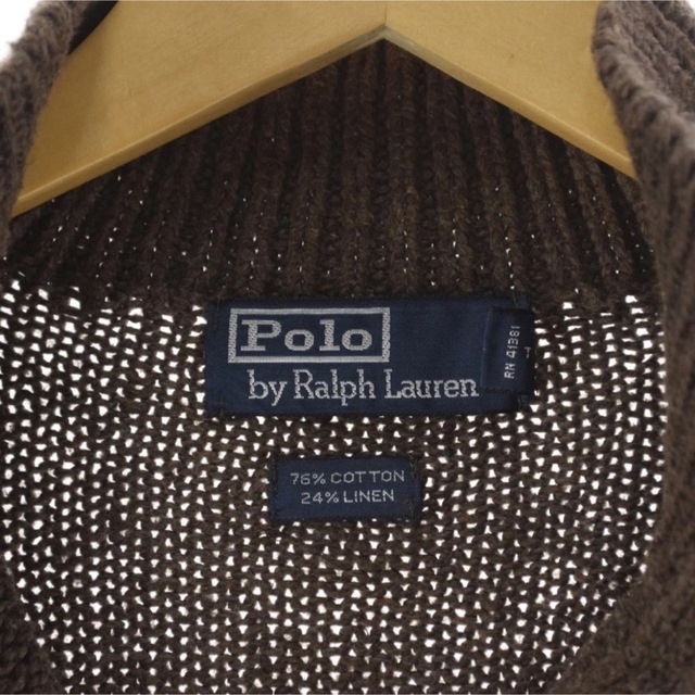 POLO RALPH LAUREN(ポロラルフローレン)の90s Polo Ralph Lauren コットン ニット ハーフジップ 茶 メンズのトップス(ニット/セーター)の商品写真