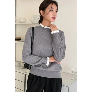 (美品)SHEIN コントラストトリムフリルネック フラウンススリーブ セーター(ニット/セーター)