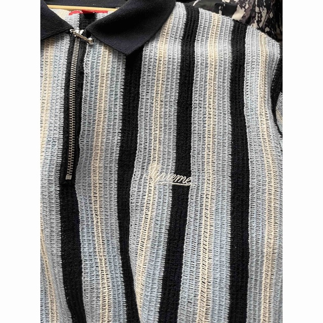 Supreme(シュプリーム)のSupreme Open Knit Stripe Zip Polo "Navy" メンズのトップス(ポロシャツ)の商品写真