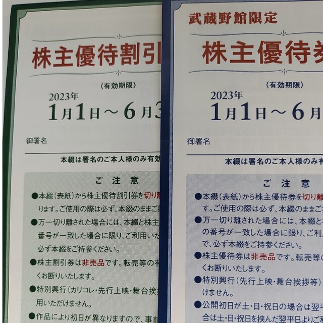新宿武蔵野館の株主優待券と優待割引券のセット