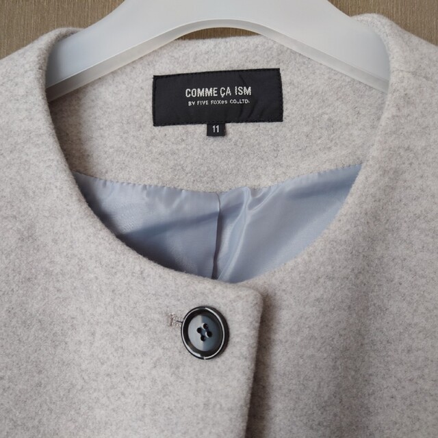 COMME CA ISM(コムサイズム)のコムサ、ノーカラーロングコートグレー11号 レディースのジャケット/アウター(ロングコート)の商品写真