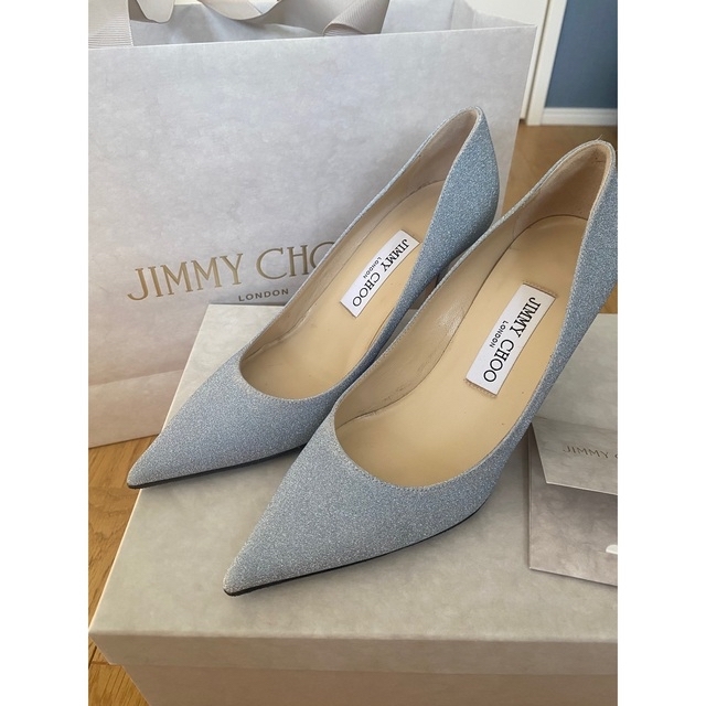 【美品】JIMMY CHOO パンプス 23.5cm ブルー グリッター