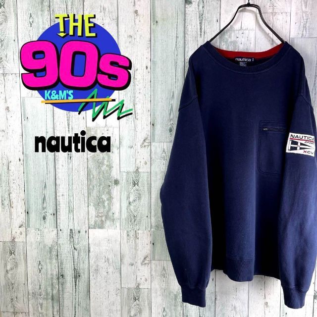 90's nautica ノーティカ　小文字タグ　ロゴ刺繍　スエット　トレーナー | フリマアプリ ラクマ