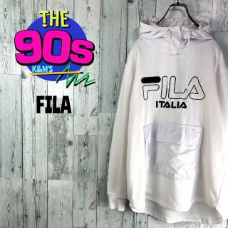 フィラ(FILA)の90's FILA フィラ　ビックロゴ　異素材切り替え　デザインパーカー(パーカー)