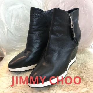 ジミーチュウ(JIMMY CHOO)の★美品★ジミーチュウ　ショートブーツ　レザー　ブラック　約24cm(ブーツ)