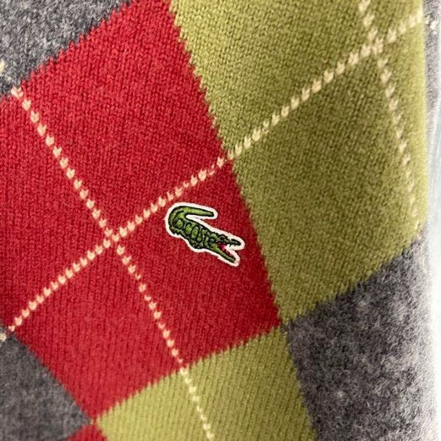 LACOSTE(ラコステ)の80's CHEMISE LACOSTE アーガイル柄　ロゴ刺繍　Vネックニット メンズのトップス(ニット/セーター)の商品写真