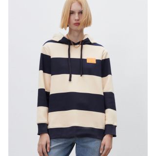 ザラ(ZARA)のパッチフーディ　ストライプ(パーカー)