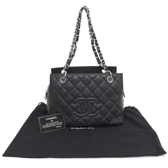 シャネル CHANEL チェーン ショルダー トートバッグ キャビアスキン レザー ブラック 黒 シルバー金具 A18004