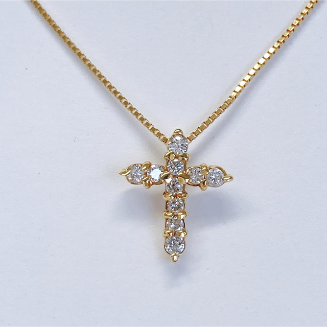 ★K18 天然ダイヤモンド クロス 十字架 ネックレス 3.2g ペンダント 1