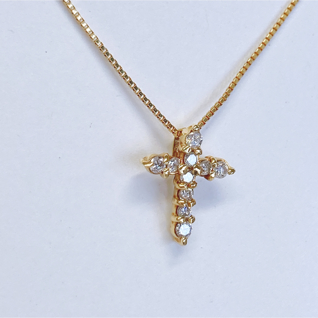 ★K18 天然ダイヤモンド クロス 十字架 ネックレス 3.2g ペンダント 2