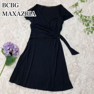 ビーシービージーマックスアズリア(BCBGMAXAZRIA)のBCBG MAXAZRIA♡カシュクール ドレスワンピース アセテート 黒 M(ひざ丈ワンピース)