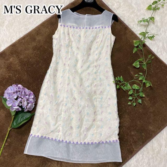 M'S GRACY(エムズグレイシー)のM'S GRACY♡ノースリーブワンピース エンブロイダリー チュールレース レディースのワンピース(ひざ丈ワンピース)の商品写真