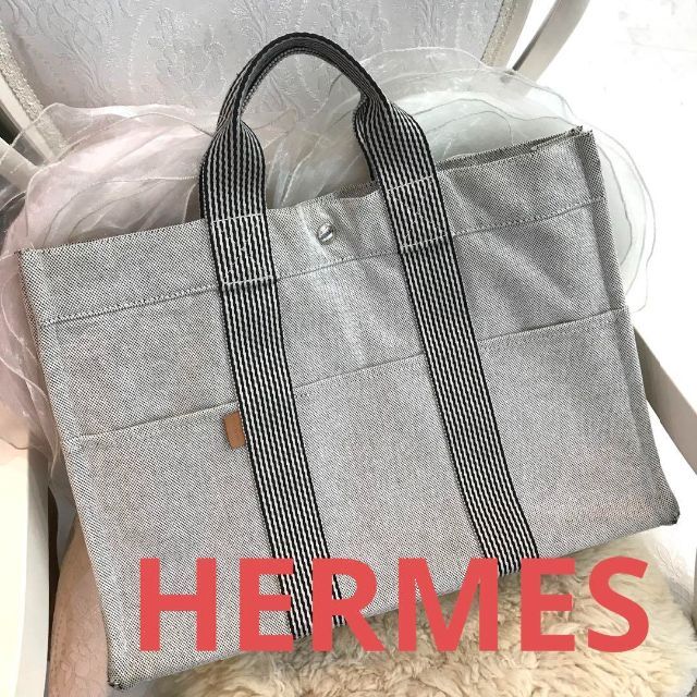 超可爱の HERMES エルメス ニューフールトゥ MM キャンバス トート