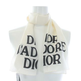 クリスチャンディオール(Christian Dior)のクリスチャンディオール J'ADORE ストール ロゴ シルク 白 黒(ストール/パシュミナ)