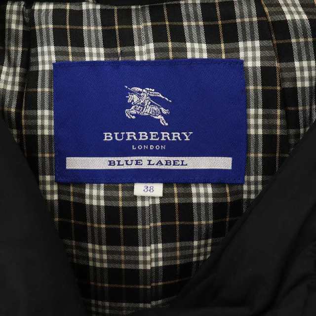 BURBERRY BLUE LABEL(バーバリーブルーレーベル)のバーバリーブルーレーベル ダウンコート フード 裏地チェック 38 M 黒 レディースのジャケット/アウター(ダウンコート)の商品写真