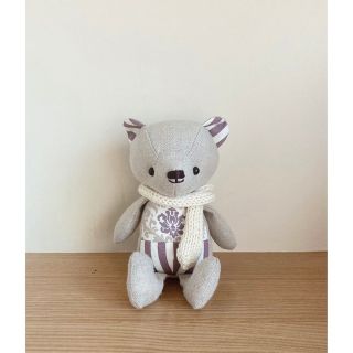 【ハンドメイド】リネンのくまちゃん*ダマスク・スモーキーパープル(あみぐるみ)