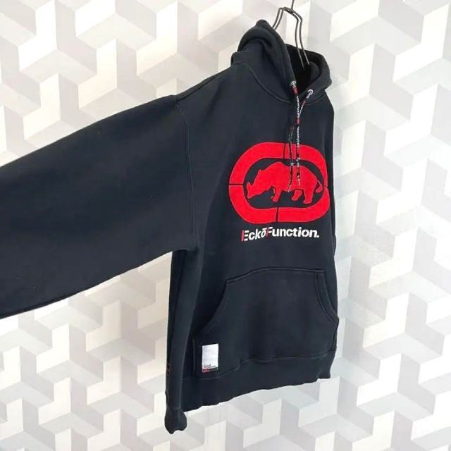 【90sストリート】ecko 超肉厚刺繍ビッグロゴ スウェットパーカー 黒エコー nautica ニット セーター ワンポイント刺繍ロゴ vネック グレー